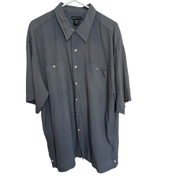 Roevelle Silk Shirt‎ Men's Short Sleeve Button Up Collared Pockets Gray Blue XXL - Picture 1 of 5